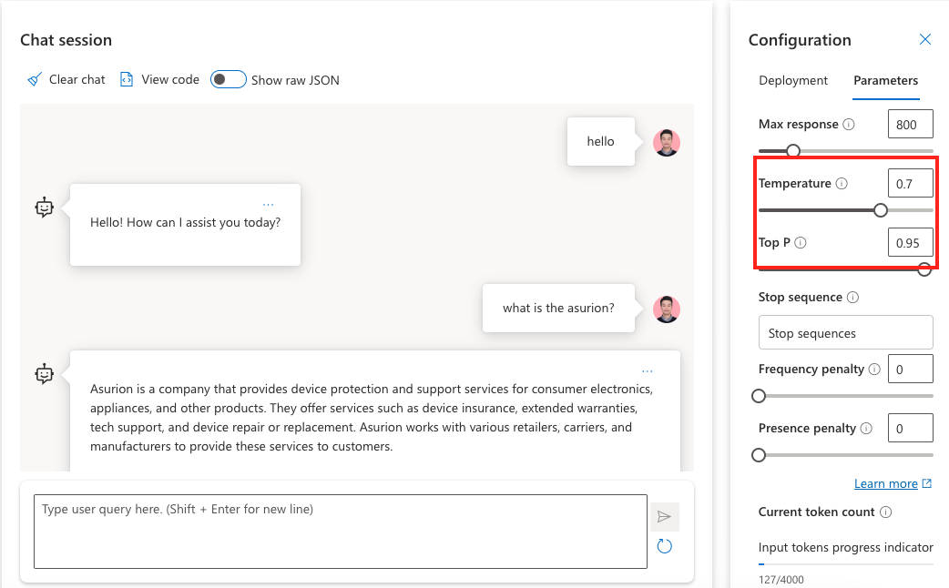 Azure chat playground